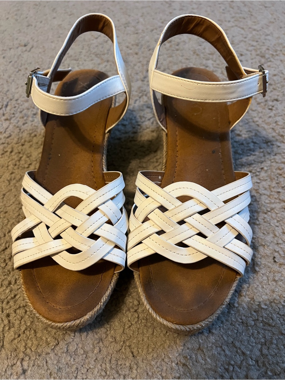 XOXO White Braided Espadrille Ankle Strap Sandals
